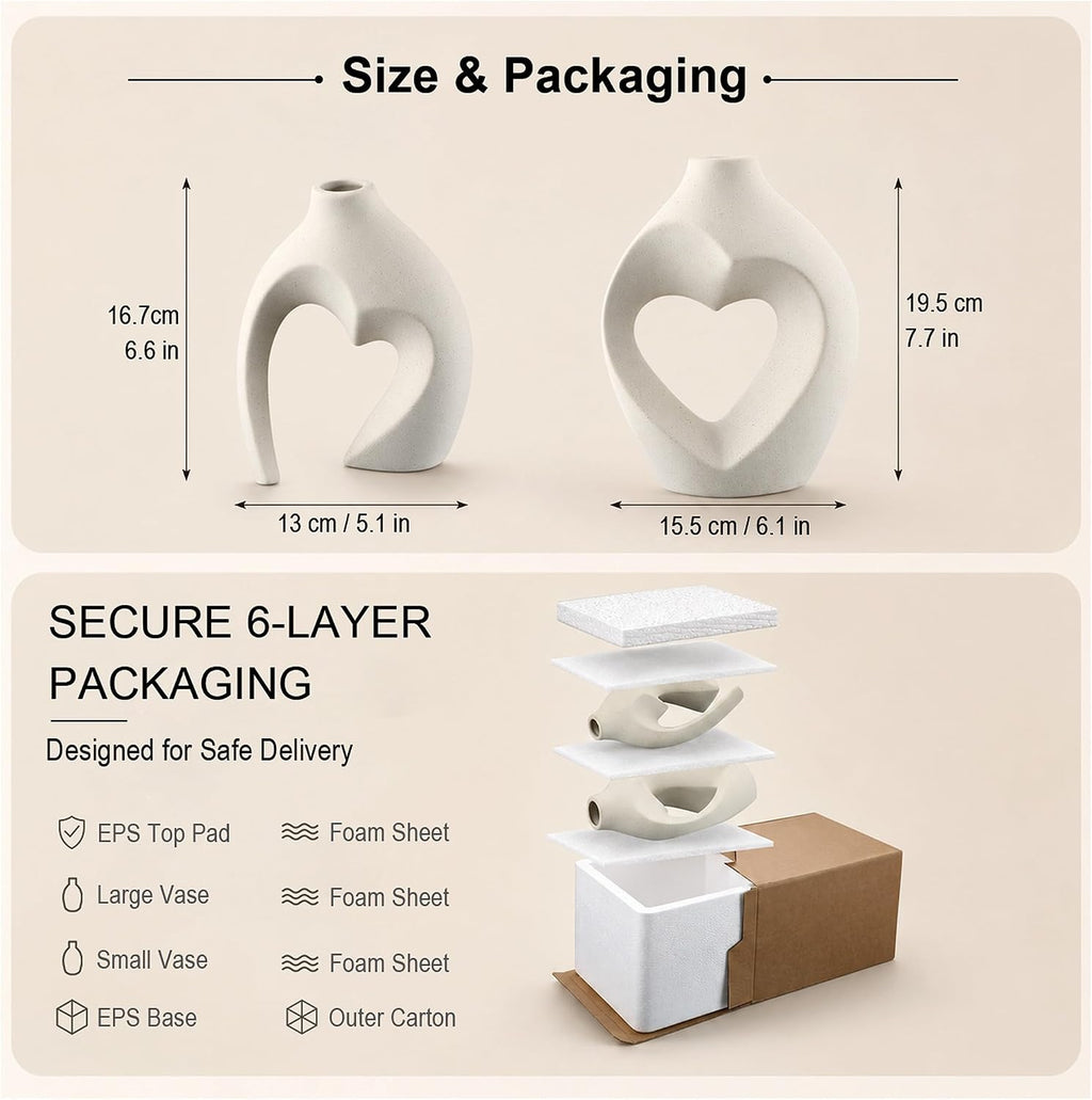 White Heart Ceramic Vase Set