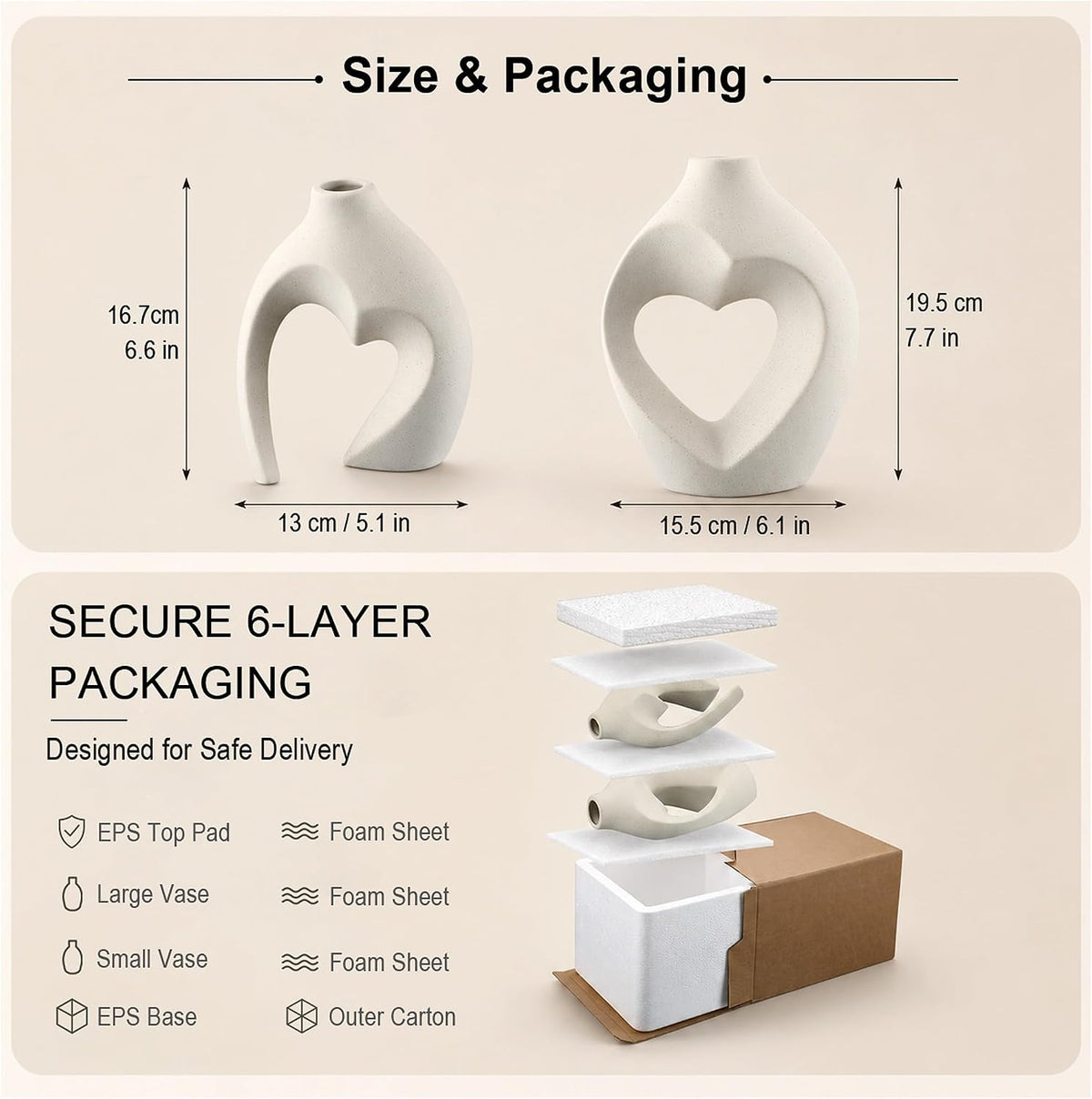 White Heart Ceramic Vase Set