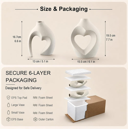 White Heart Ceramic Vase Set
