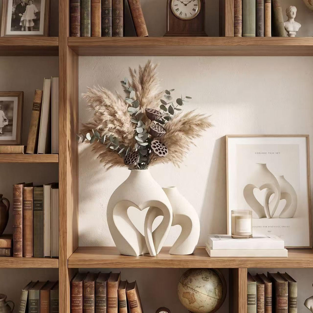 White Heart Ceramic Vase Set