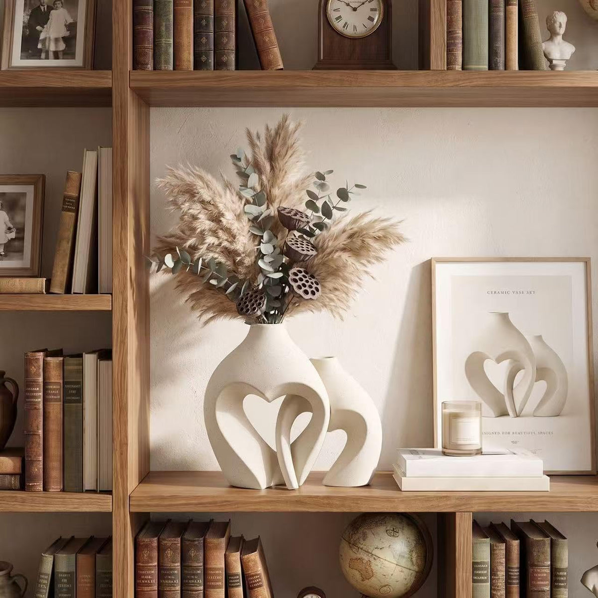 White Heart Ceramic Vase Set